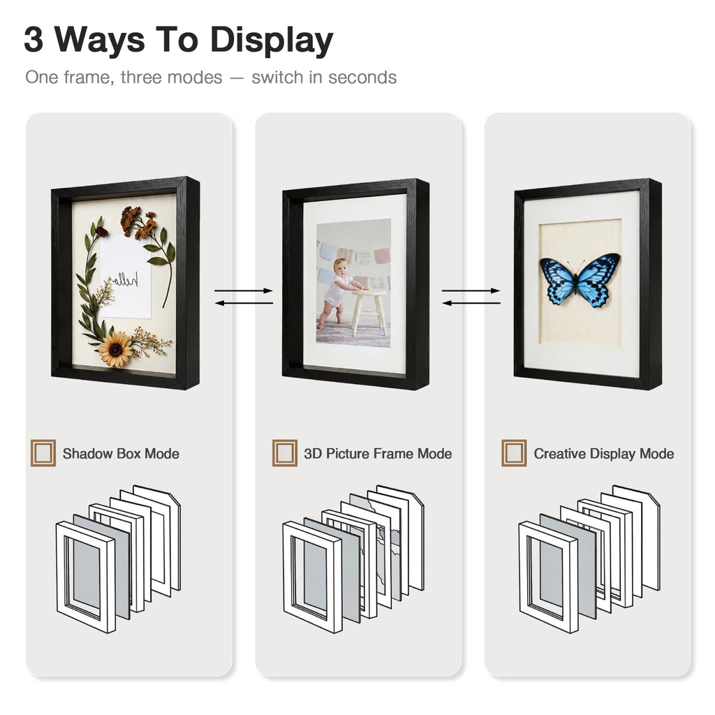 11x14 Shadow Box Picture Frame, 4-Pack Linen Back, with Mat, Black