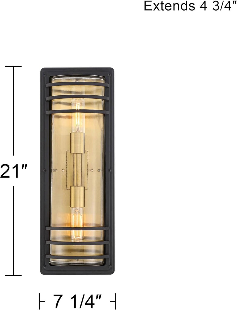 Modern Industrial Outdoor Wall Light Fixture Black Brass Gold Metal Frame 21" Clear Glass Shade for Post Exterior Barn Deck Porch Yard Patio Outside Garage Front Door A123-B0BDVNVPFP