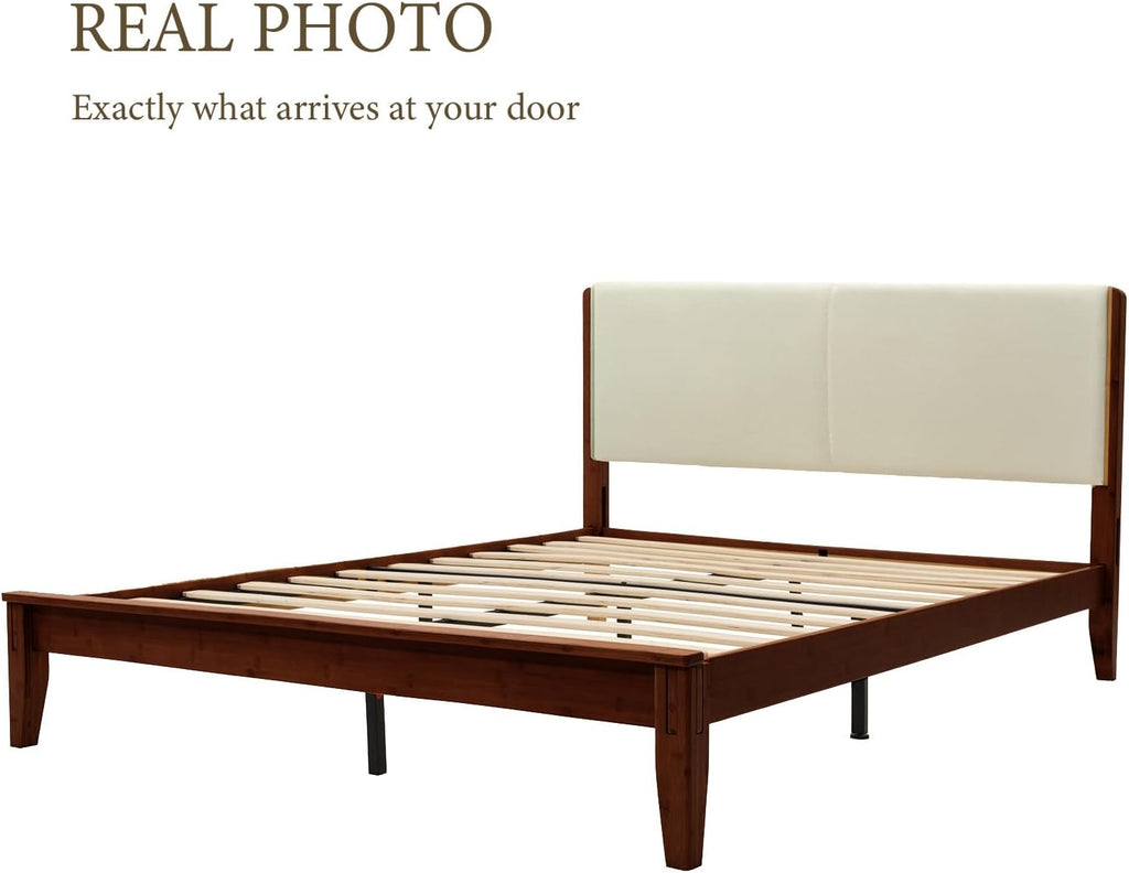 Bamboo Joinery Bed, Japanese Bed Frame with Headboard