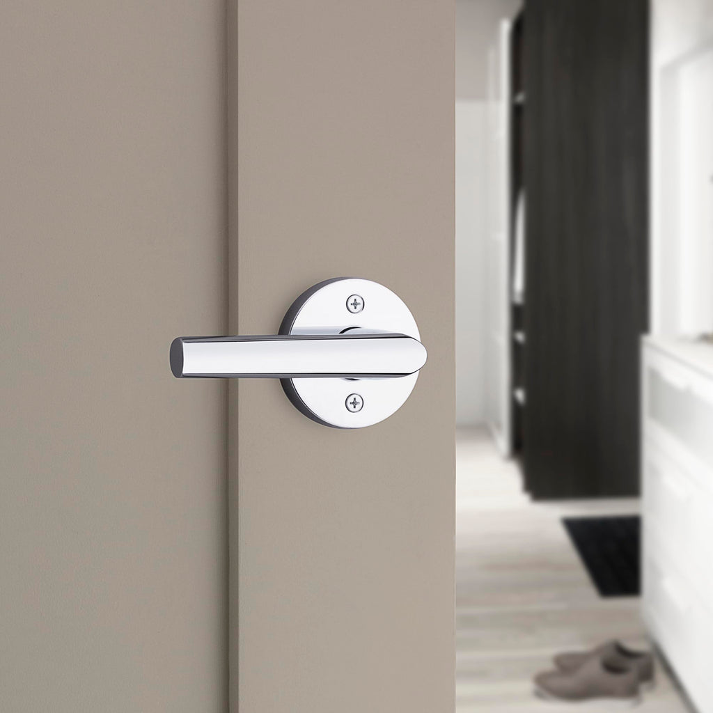 Milan Interior Privacy Door Handle with Lock, Door Lever , Polished Chrome Reversible Keyless Push Button Lock Door