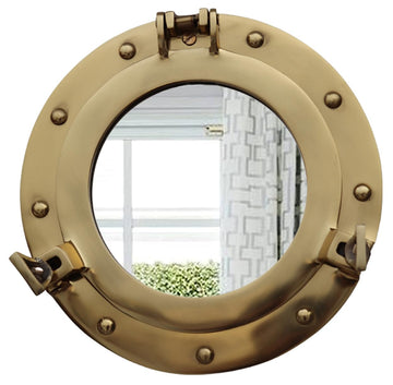 10inch Nautical Decor Porthole Wall Mirror, Polished Brass, Mirror, Pirate Decor, Shipwrecked Victorian
