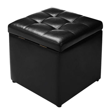 16 Inch Square Ottoman with Storage, PU Leather Foot Rest Stool