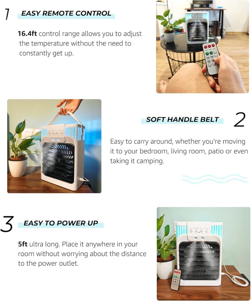 Portable Air Conditioners, 3 Speeds, 3 Mist Modes, 40oz Water Tank, 2~8h Timer & 7-color Ambient Lights