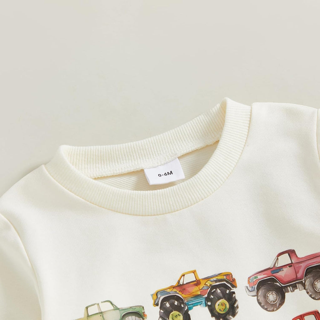 Toddler Baby Boy Fall Winter Clothes Crewneck Sweatshirt Long Sleeve Trucks Shirt and Pants Cute Boys Outfits