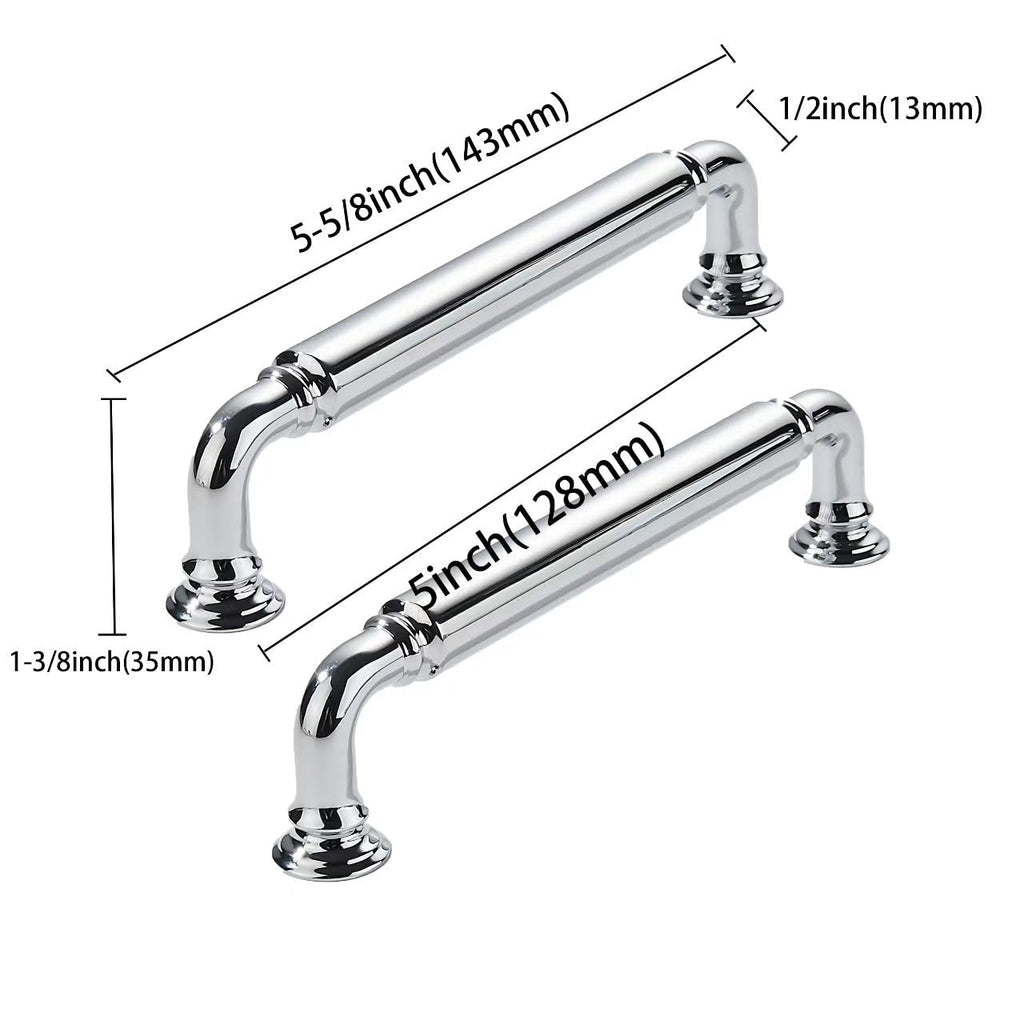 10 Pack 5 Inch Hole Center Vibrant Polished Chrome Cabinet pulls Heavy-Duty Solid Cabinet Handle Hardware Suitable