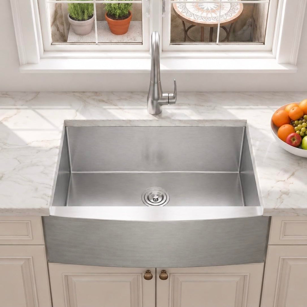 33 Inch Farmhouse Sink, Stainless Steel Single Bowl Farm Sinks 16 Gauge 9 Inch Deep, Handmade Undermount 33 Farm