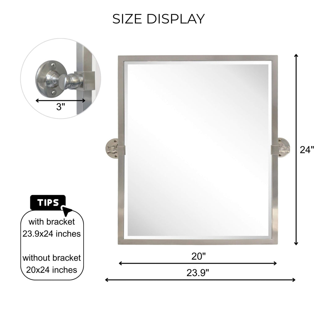 Pivot Mirror Brushed Nickel Tilt Rectangle Bathroom Mirror Tilting Metal Framed Beveled Vanity Mirrors, Overall 23.9