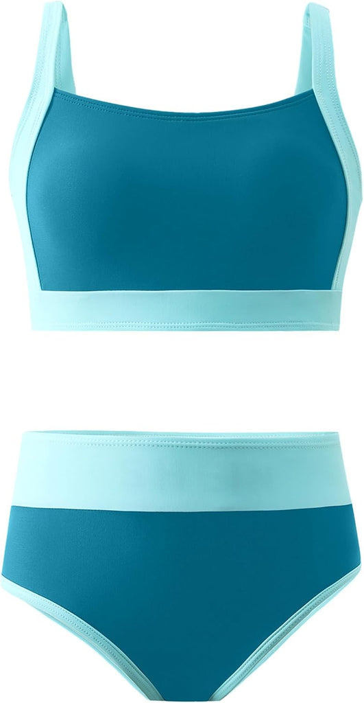 Girls Swimsuit Color Block Bikini Sets Adjustable Straps Two Piece Bathing Suit Swimwear for Teens