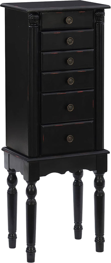 Ebony Jewelry Armoire, Distressed Ebony Black; Black Lining