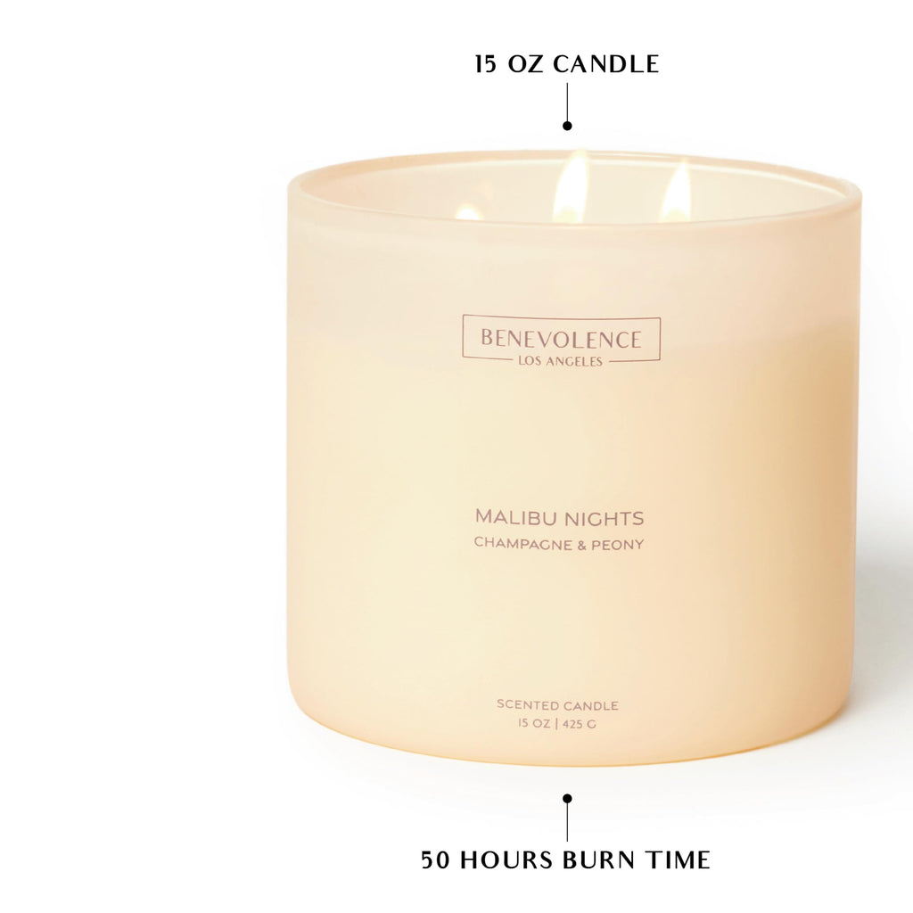 Champagne & Peony - Large 3-Wick Scented Candle | 15oz, 50-Hour Burn | Natural Soy Wax, Cotton Wicks | Gift Ideas for