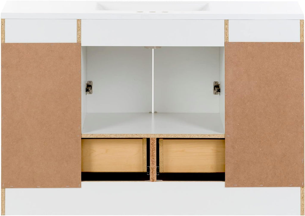 Spring Mill Cabinets Emlyn 48 Inch Bathroom Vanity with White Single Sink Top, 3 Cabinets, 2 Shelves, 2 Drawers