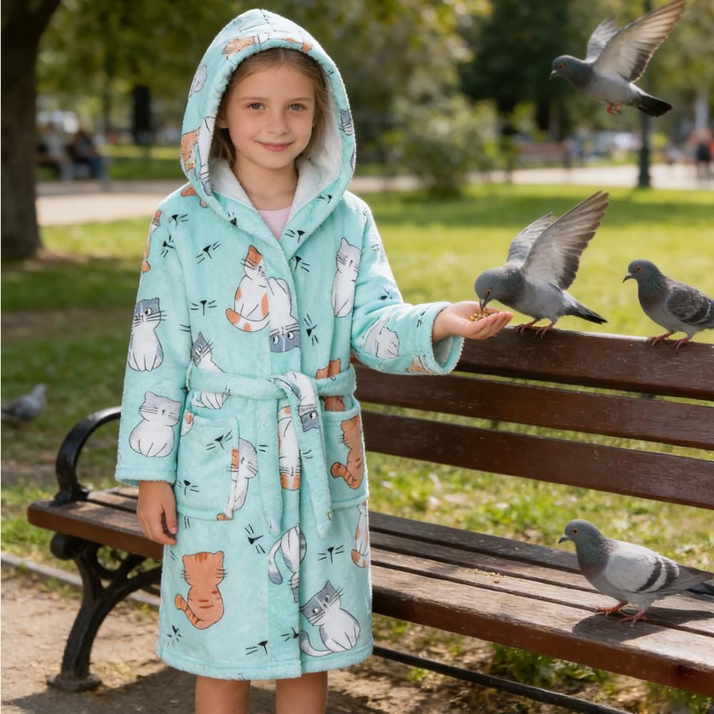 Boys Girls Bathrobes,Toddler Boy Girl Robes,Children's Plush Soft Coral Fleece Hooded Pajamas Sleepwear for Kids