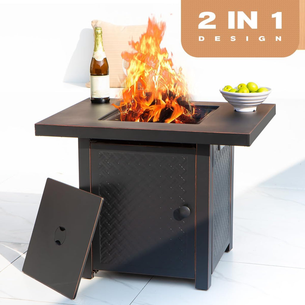 32'' Propane Fire Pit,50000 BTU Gas Firepit Table with 2 Drink Holders
