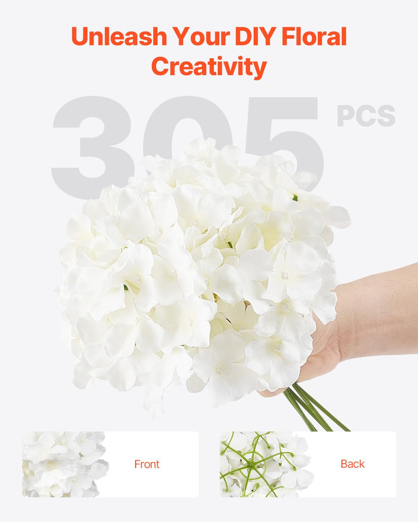 Artificial, 305 pcs Real Looking White Silk Fake Bulk, White Faux Bridal Shower with Stems for DIY Wedding Bouquets