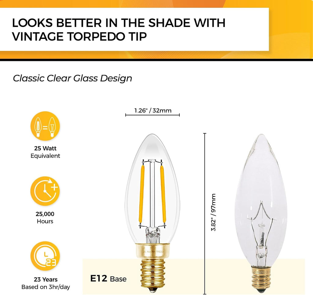 Candelabra Light Bulbs 25W Eq, Dimmable 2700K, E12 LED Bulb, 6PCS