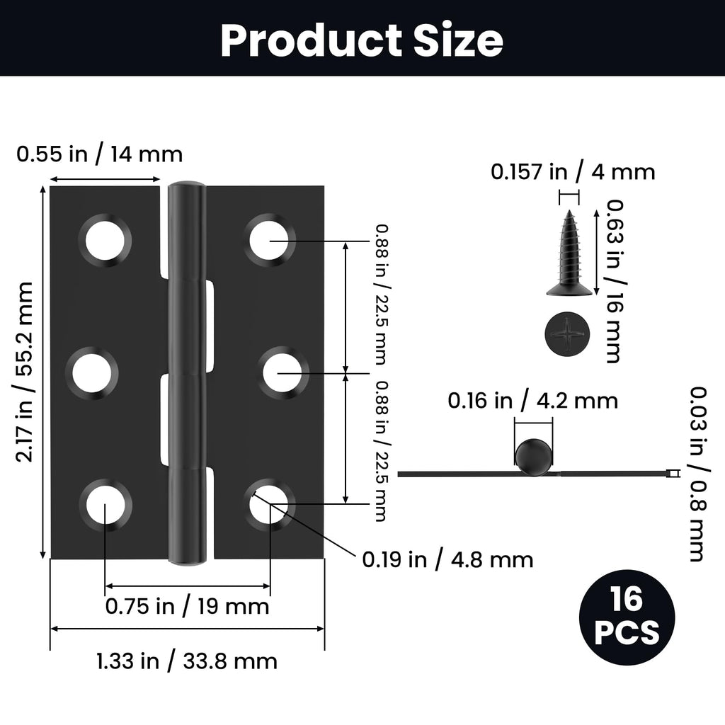 16Pcs 2.5 Inch Door Hinge, Stainless Steel Folding Butt Hinges