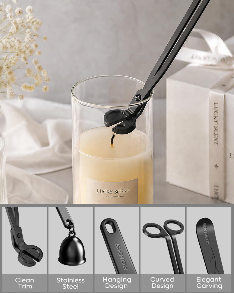 3 in 1 Candle Wick Trimmer Set, Snuffer, Dipper, Cutter, Black