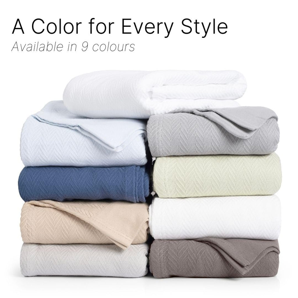 100% Cotton Herringbone Weave Blankets, 90"X90" Queen, Throw Blanket for Bed, All Season Cotton Blanket, Cozy