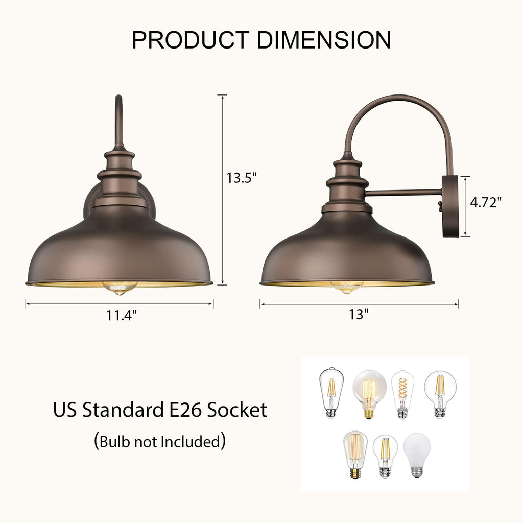 Outdoor Wall Sconce, 2Pack Farmhouse Outdoor Barn Light, Oil Rubbed Bronze