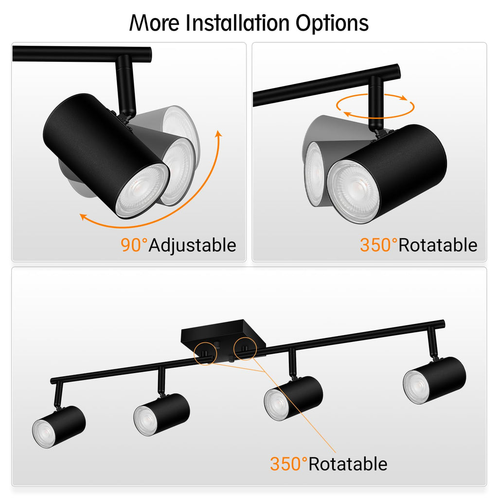 4 Light Track Lighting Fixtures Ceiling, Matte Black Track Lights Ceiling with Flexibly Rotatable Light Heads, Modern