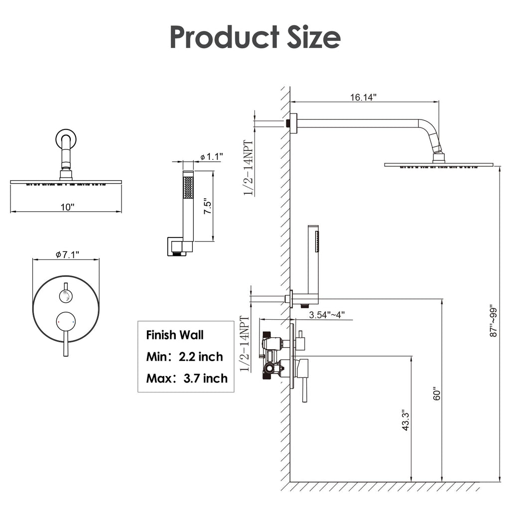 Shower System, 10" Wall Mounted Shower Faucet Set, Chrome