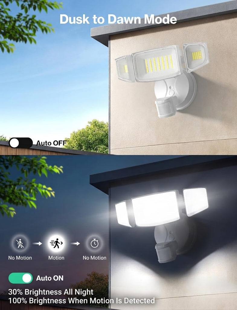 65W Motion Sensor Outdoor Lights, Hardwired LED Security Flood Light, White