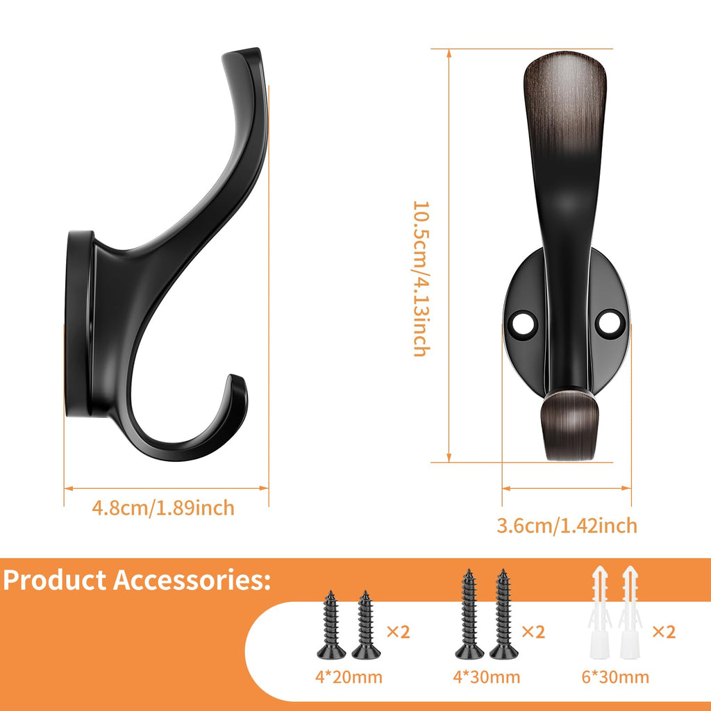 Coat Hooks Heavy Duty - Anti-Rust Oil Rubbed Bronze Towel Hook Decorative Wall Hooks for Hanging Towel, Robe, Scarf