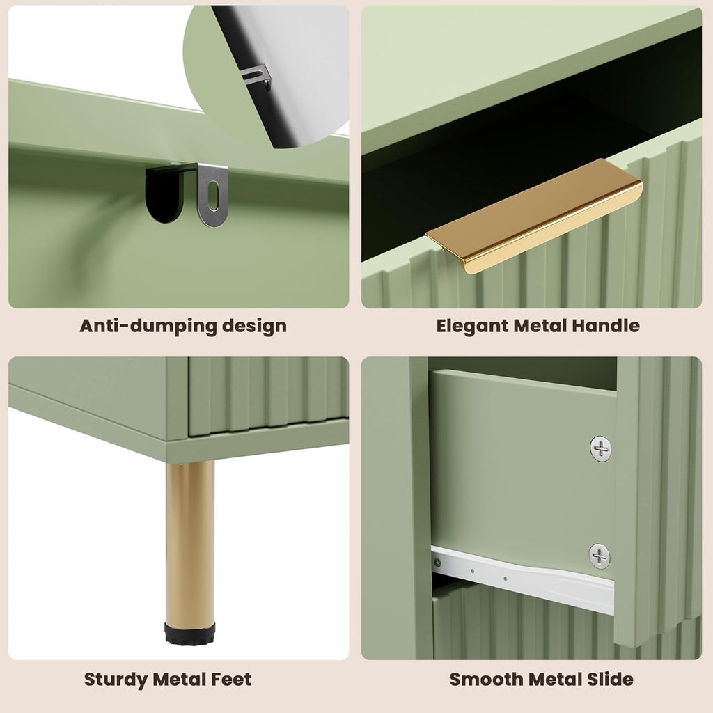 55" Fluted Green 8 Drawer Dresser with Deep Drawers