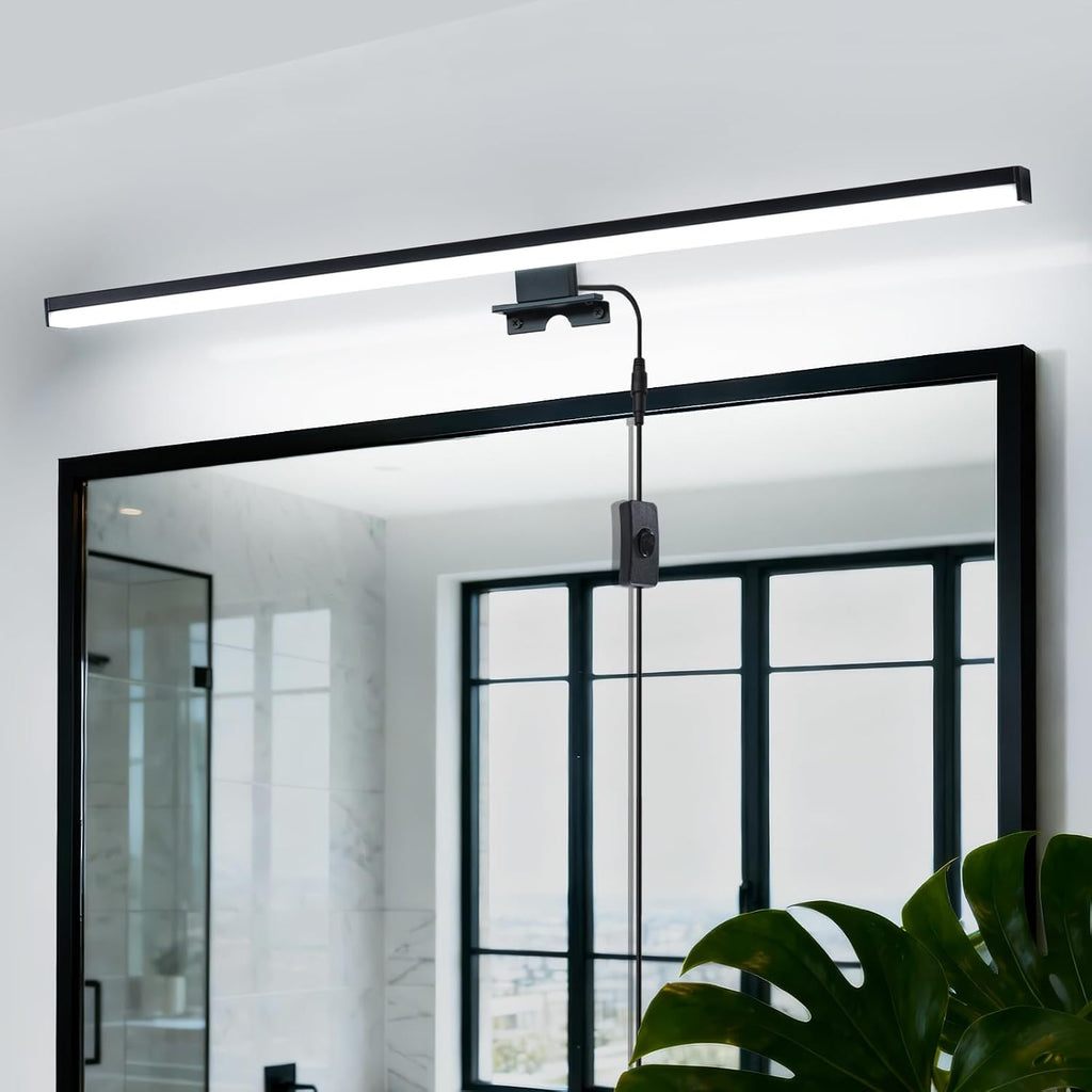 Plug Light Fixtures Modern Black Vanity Lights Over Mirror,Non-Dimmable LED Picture Light 28" Vanity Light Bar Wall