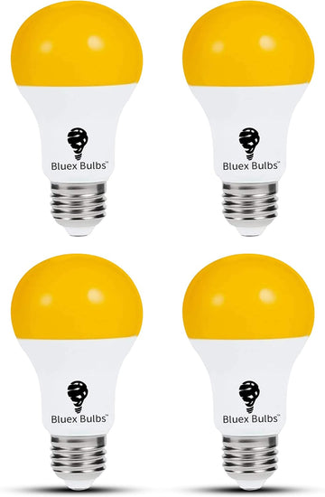 4 Pack LED Dusk to Dawn A19 Bug Light Bulb, Yellow Amber Light With Automatic Sensor, Porch Security Light, Auto