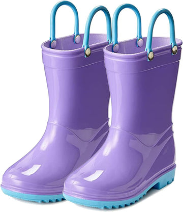 Solid Colors PVC Rainboots - Lightweight, Waterproof, Easy on Handles, Toddler and Little Kid Boys and Girls