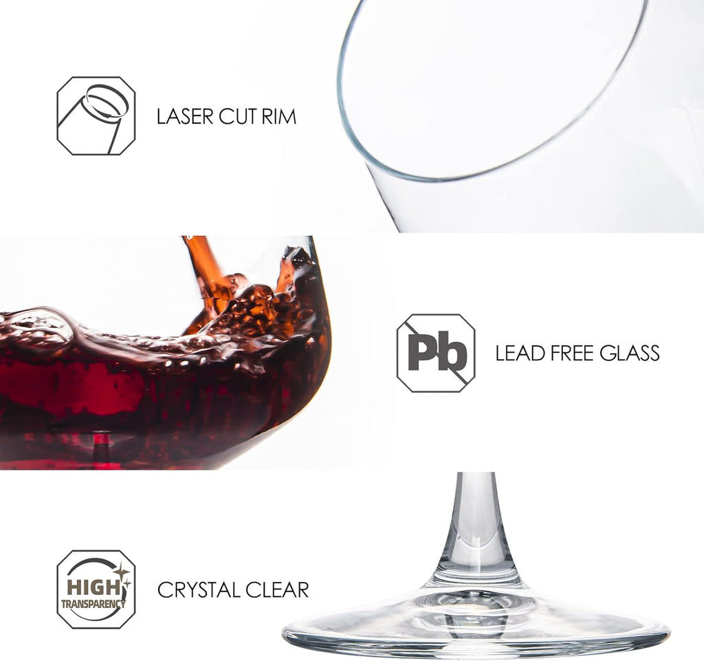 Wine Glasses (Set of 6, 20 Oz), Large Clear Burgundy Wine Glasses for Red Wine, Smooth Rim, Dishwasher Safe