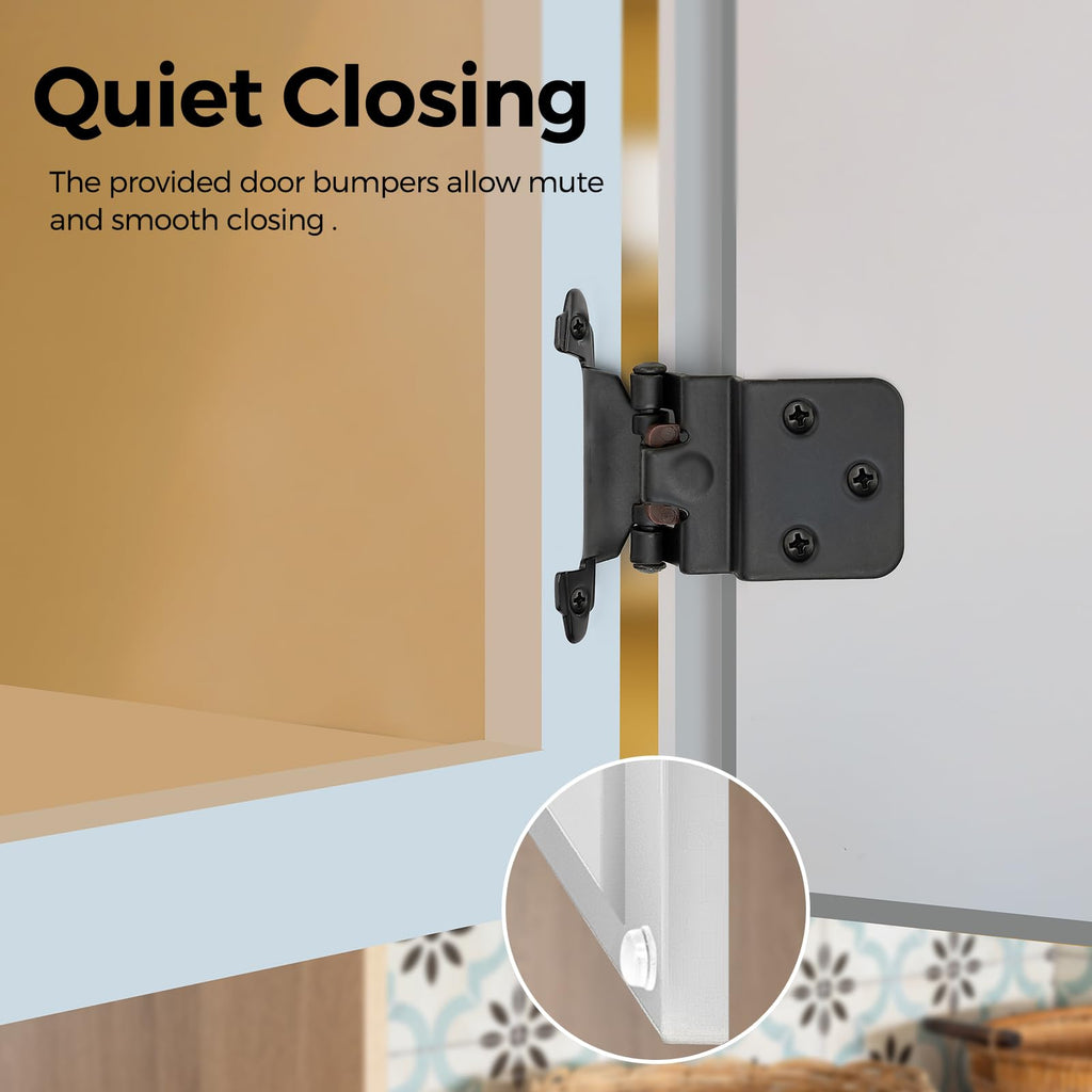 2 Pack 1 Pair Black Cabinet Hinges, 3/8" Inset Semi-Concealed Hinges
