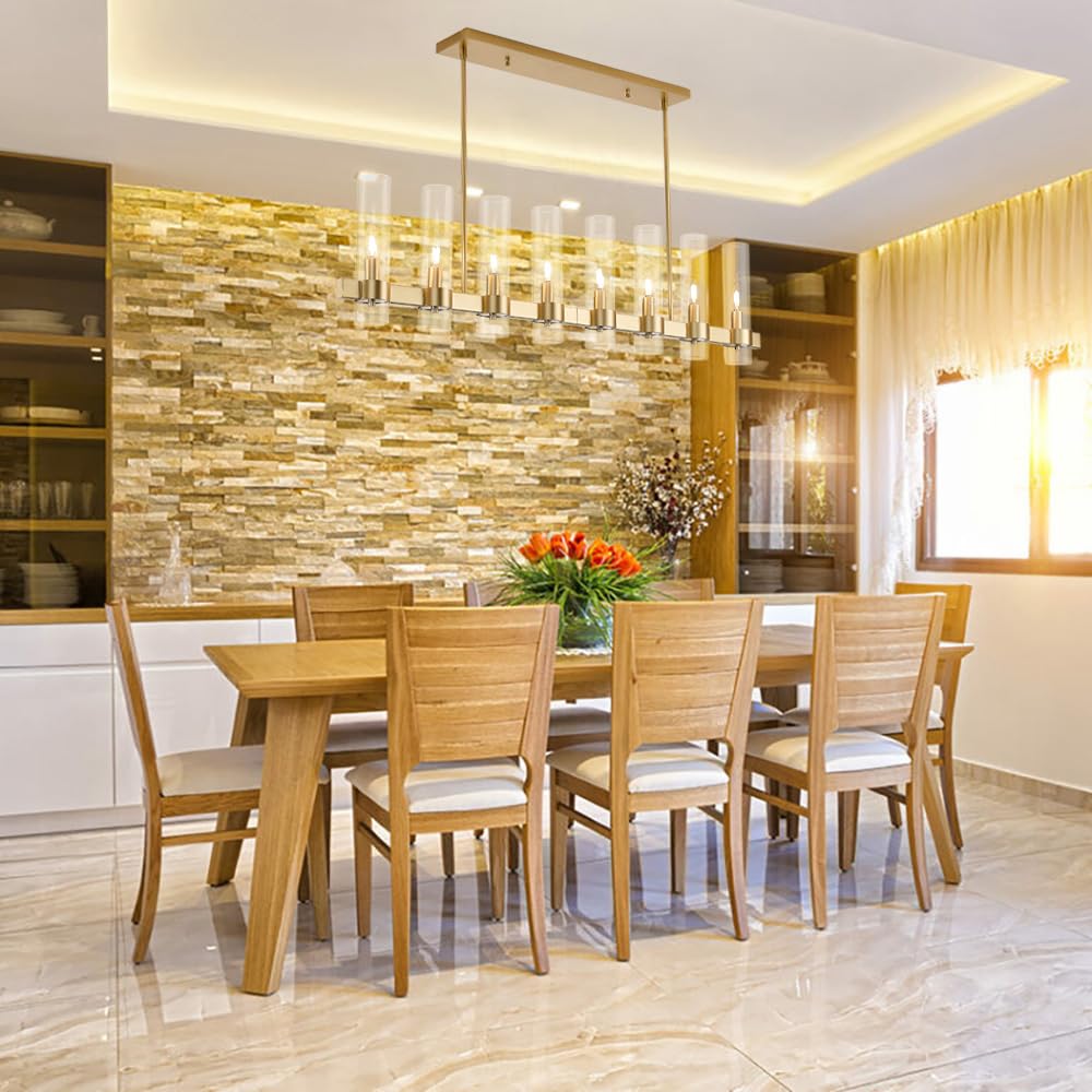 Linear Chandelier - Gold Kitchen Island Lighting - with Glass Shape Adjustable 50'' Modern Farmhouse