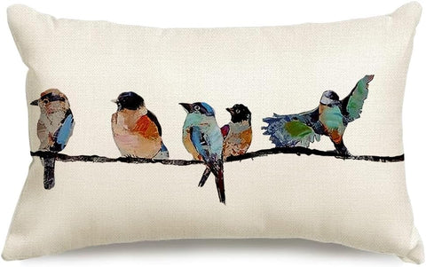 12x20 Lumbar Pillow Decorative Throw Pillows,Small Hand-Painted Outdoor Birds Pillowcases,Spring Summer Pillows