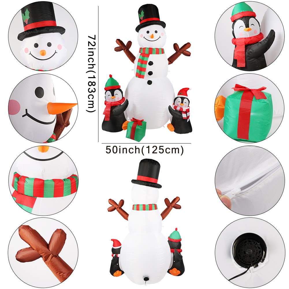 6ft Christmas Inflatables Outdoor Decorations, Blow Up Snowman Penguins Inflatable with Rotating LED Lights for