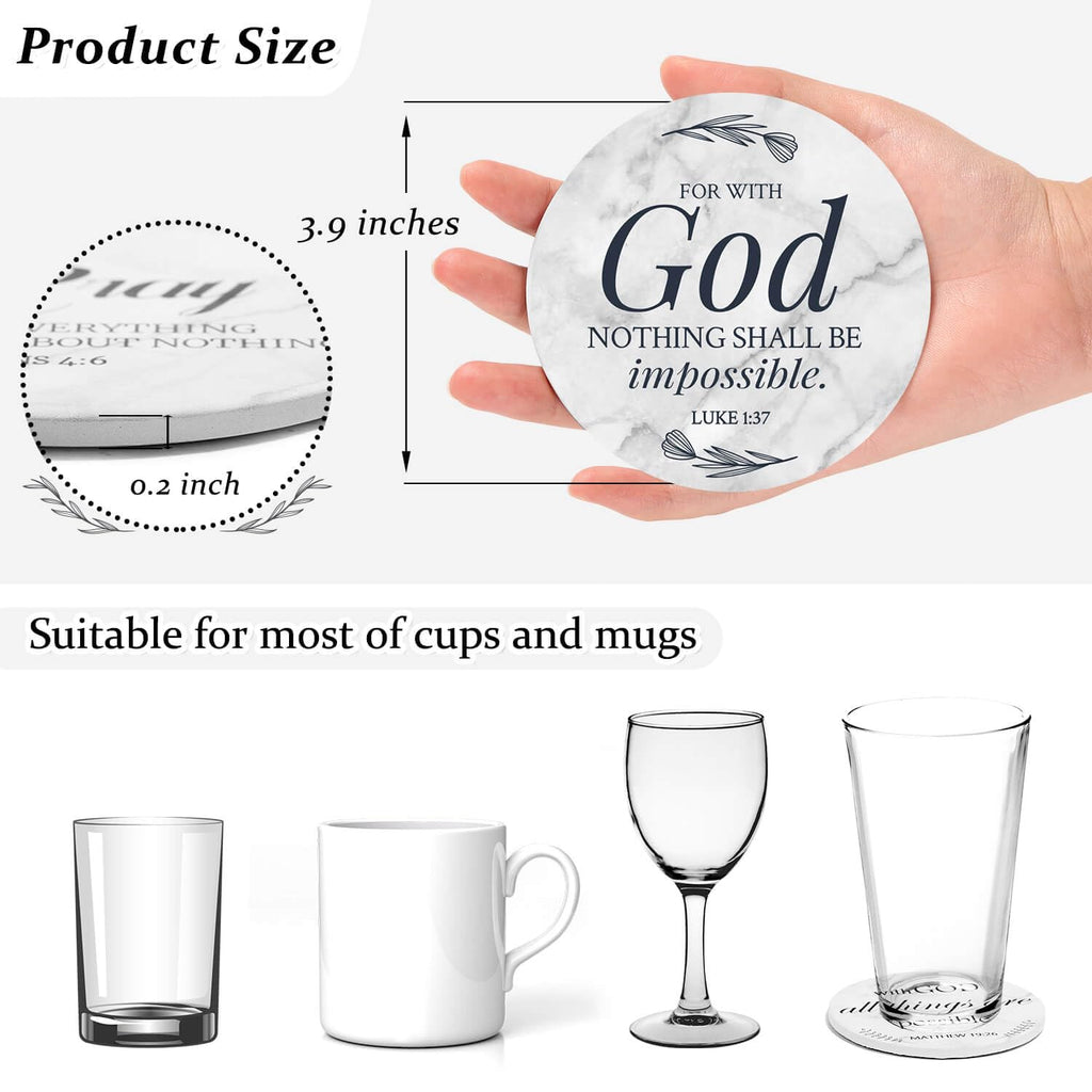 Ceramic Coasters with Bible Verses, Coasters Set of 8 with Holder, Absorbent Drink Coasters Decor and Christian