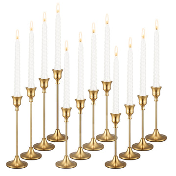 Brass Gold Taper Candle Stick Holders Set of 12, Wedding Table Decor