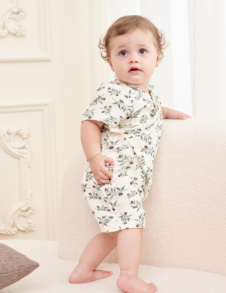 Baby Kimono Cotton Muslin Romper Clothes Leaves