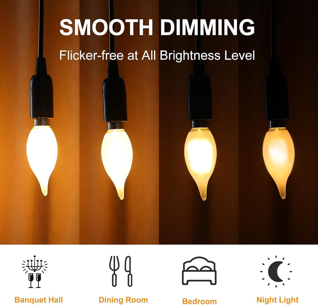 E12 Candelabra Bulb 40 Watt, B11 Candle Led Light Bulbs, 2700k, 6-Pack