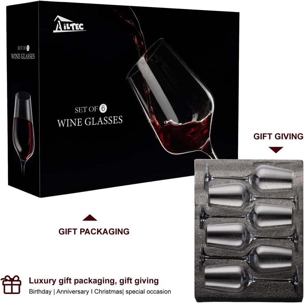 Wine Glasses Set of 6, Crystal Glass with Stem for Drinking Red/White/Cabernet Wine as Gifts Sets, Clear Lead-Free