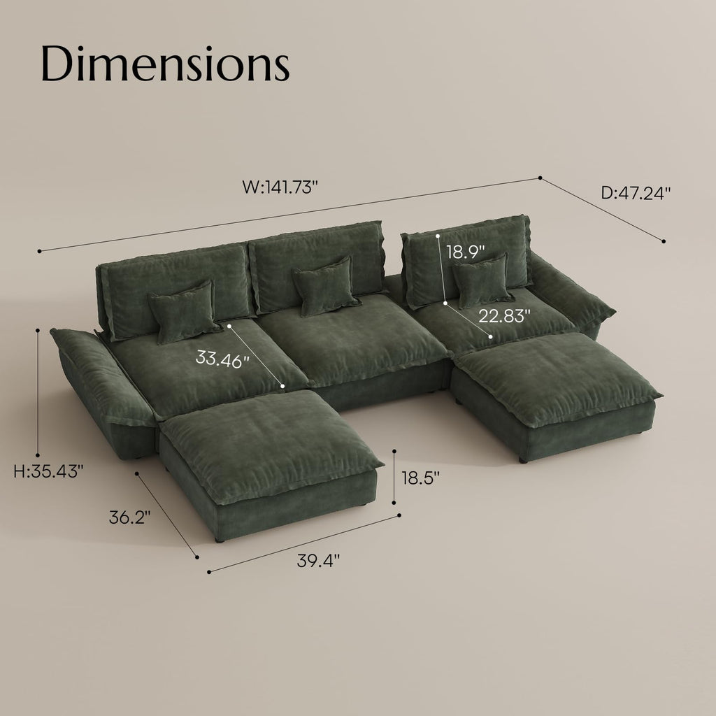 Hudson 141.7'' Oversized Modular Sectional Sofa, 5 Seater, Green