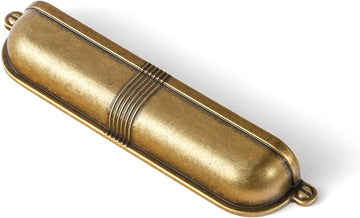 6 Pack 5 Inch Antique Brass Cup Pulls with Textured Strap Design, Elegant Vintage Bin Handles & Furniture