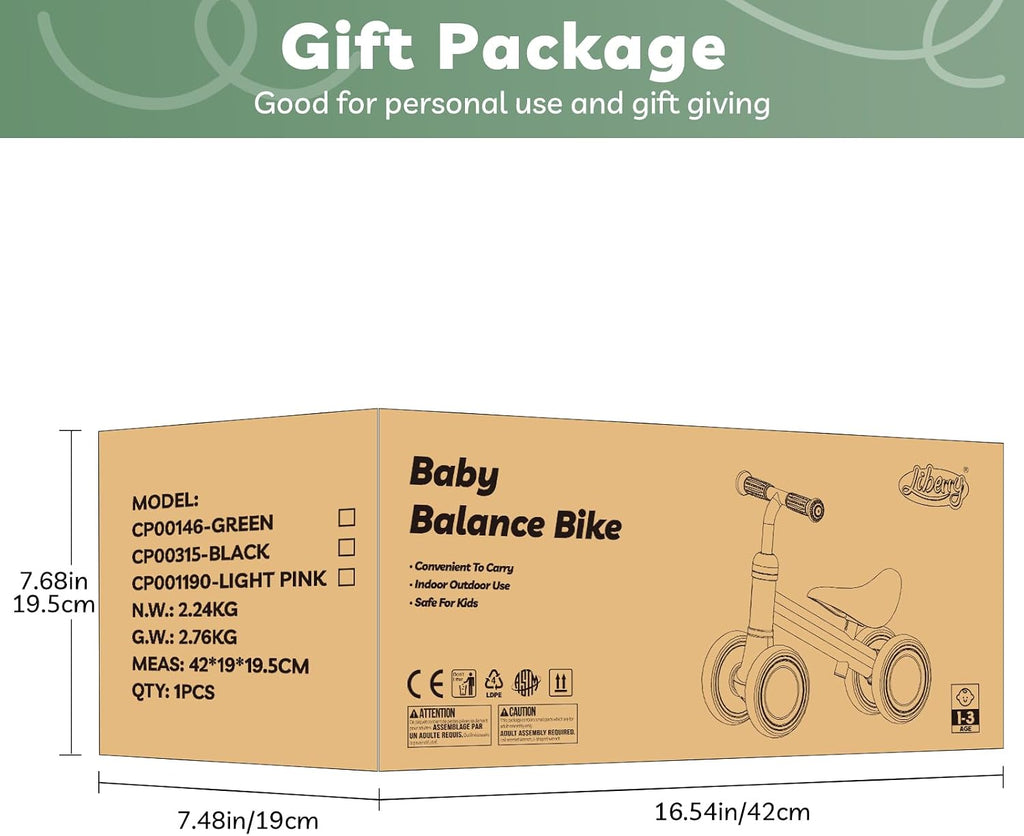 Baby Balance Bike Ride Toy for 1 2 Years Old Adjustable Seat, Green