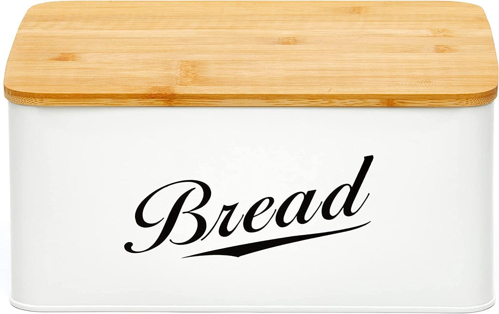 Bread Box - Modern Metal with Bamboo Cutting Board Lid