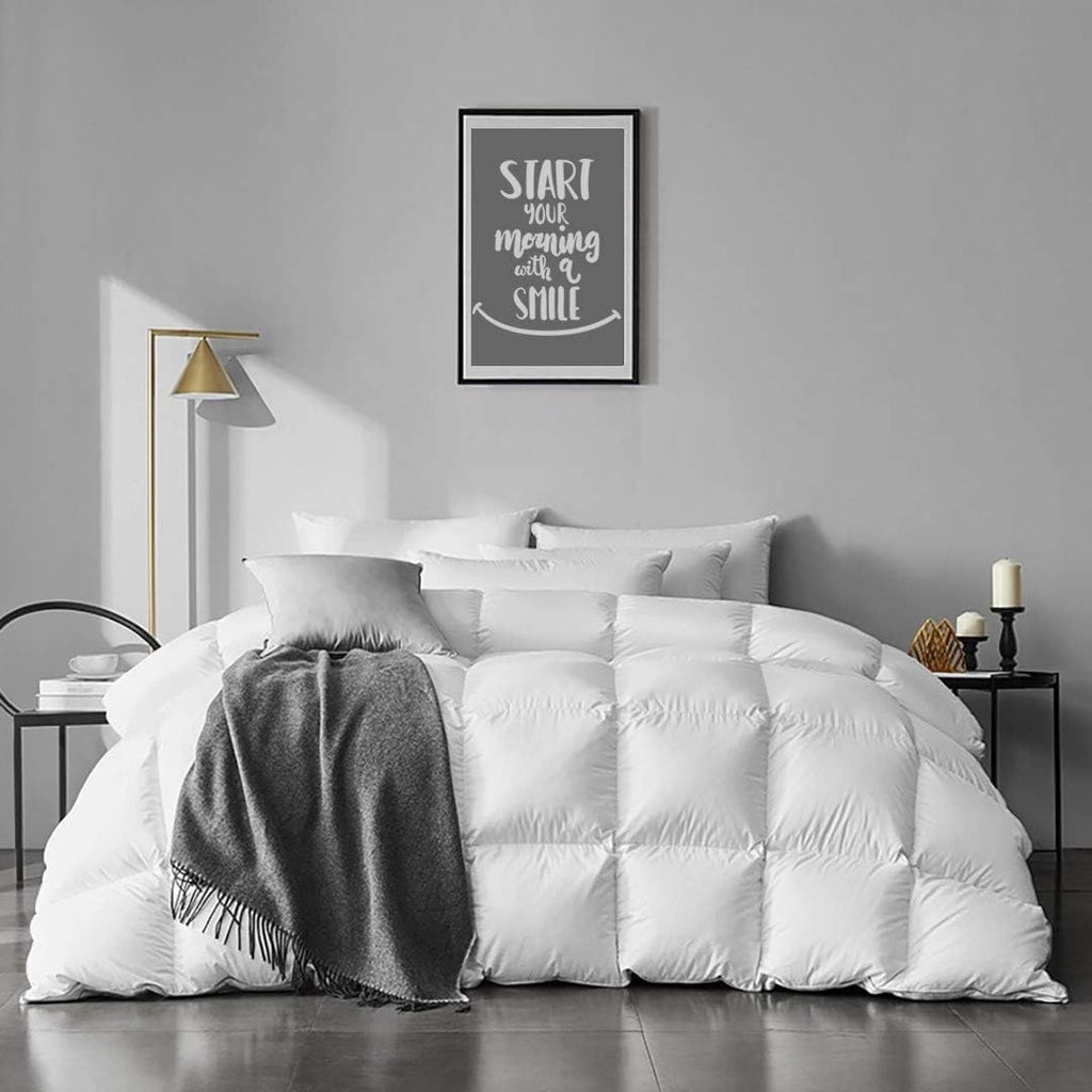 Organic Full Feathers Down Comforter - All Seasons 100% Cotton Quilted Duvet Insert