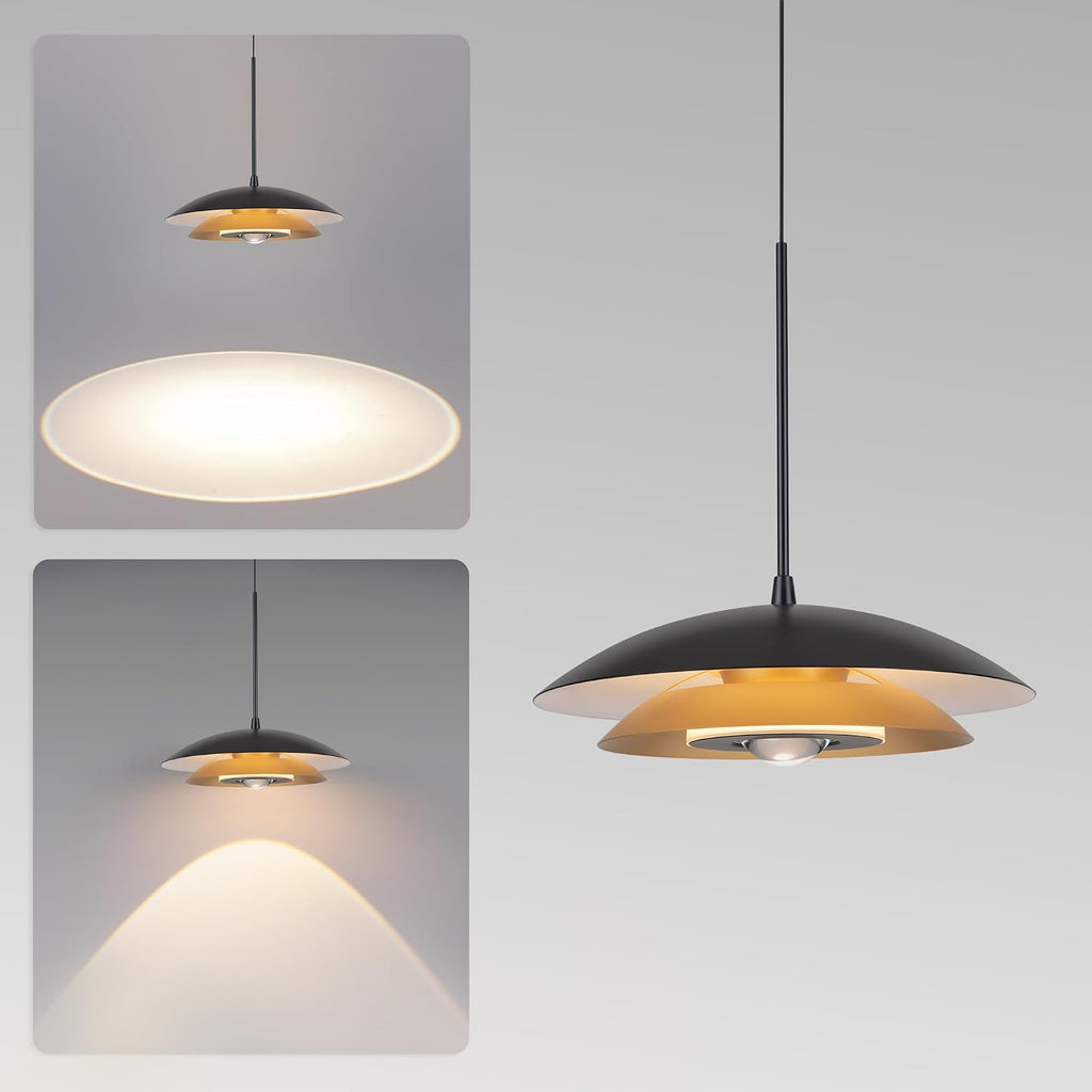 Pendant Lights Kitchen Island 11in Dual-Layer Metal Hanging Light | 12W LED Dimmable Mid Century Modern Pendant Light