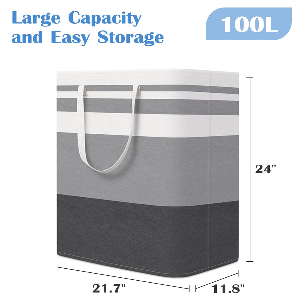 3-Pack Laundry Basket, Collapsible Laundry Hamper, Grey, 100L