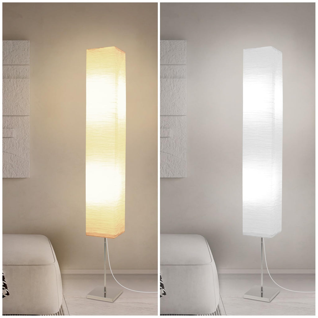 Japanese Floor Lamp with Rice Paper Shade - Corner Lamp - Beige (Square)