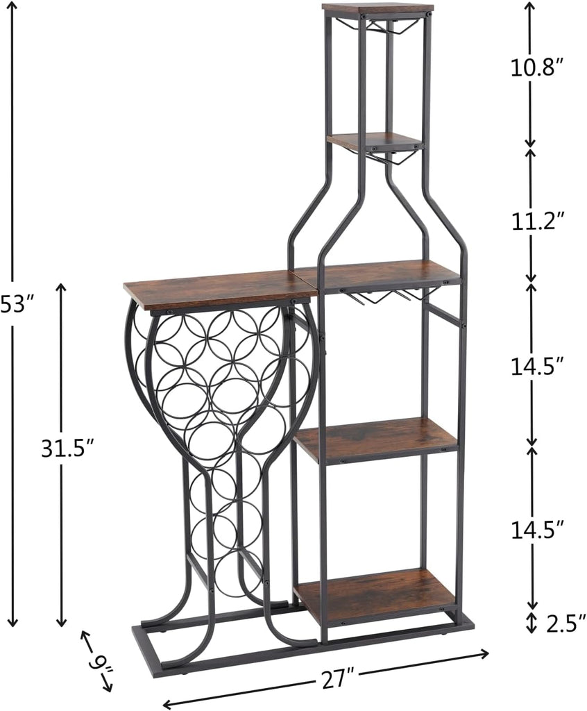 5-Tier Wine Rack Freestanding Floor, 11 Bottles Modern Wooden Wine Holder-Storage Cabinet Bar, Kitchen, Dining Room